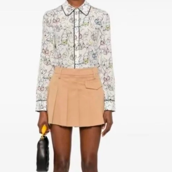 NWT Alice + Olivia Willa Placket Top With Piping Bisous Stacey White XS - Picture 2 of 9